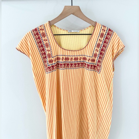 Zara T-Shirt Knee Length Dress Orange Stripe Size Small - Picture 3 of 6